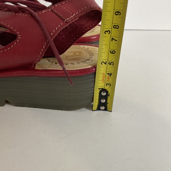 Fly London Sandals Womens 38 Red Leather Lace Up Platform Shoes Comfy - Picture 14 of 14